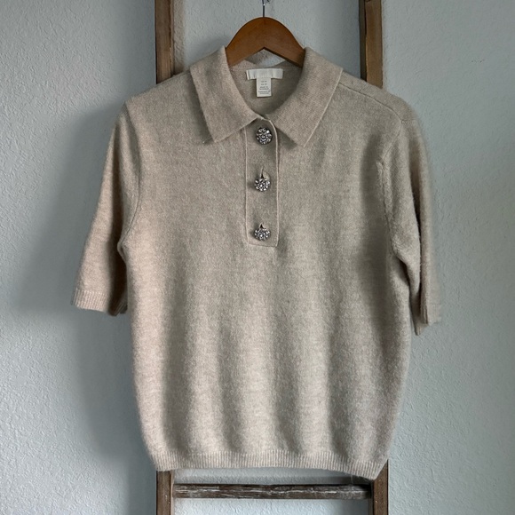 H&M Fine Knit Embellished Button Short Sleeved Sweater Top Sz: XS - Picture 1 of 11